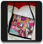 Fifties-Schultertasche- Schwarz- Nylon 27x31 cm mit Aufdruck