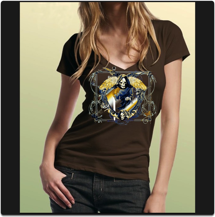 Damen T-Shirt Braun Motiv Tod Eckig